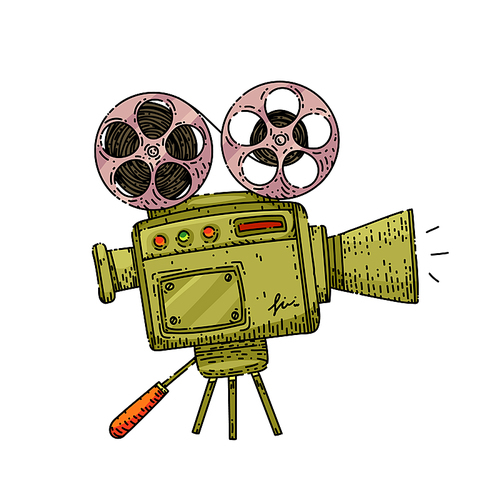 cinema camera hand drawn vector. film movie, old video projector, retro cinematography, theater industry cinema camera sketch. isolated color illustration