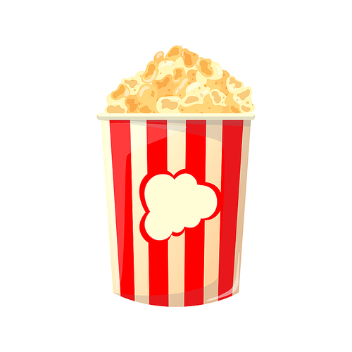 popcorn cartoon. pop corn, cinema movie box, food bucket, film snack, red bag container popcorn vector illustration