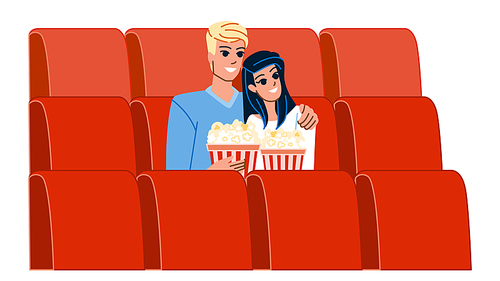 couple cinema vector. movie theater watching, audience young, film man woman, lifestyle spectator, happy girl auditorium couple cinema character. people flat cartoon illustration