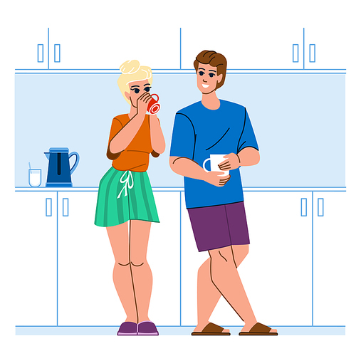 couple kitchen vector. love home, happy relationship, woman together, beautiful male, female young, man food, family cooking couple kitchen character. people flat cartoon illustration