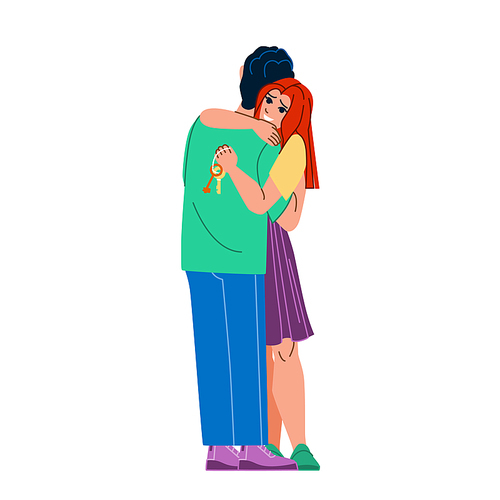 couple new home vector. happy house, together new, woman female, apartment male, young love man, mortgage family, estate moving couple new home character. people flat cartoon illustration
