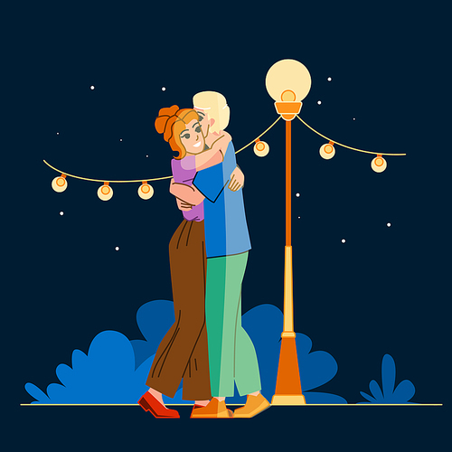 couple night vector. love romance, woman man, young together, night romantic, relationship female, two happy, girl boyfriend couple night character. people flat cartoon illustration