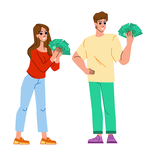 family money vector. man finance, father home, cash budget, investment young, save bank, happy caucasian, savings piggy parent family money character. people flat cartoon illustration