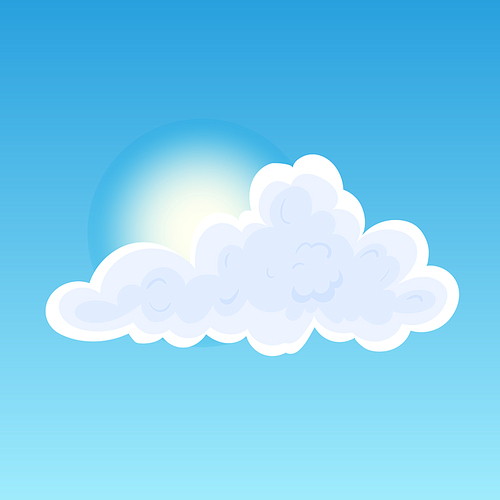 fluffy cloud cartoon vector white sky, smoke space, cloudy heaven flat cartoon color illustration