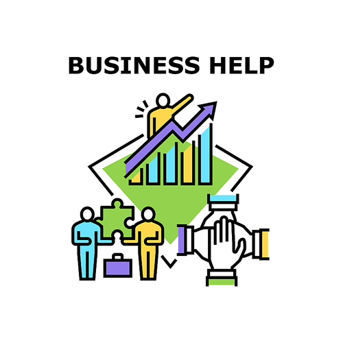 Business Help Vector Icon Concept. Business Help And Support For Resolve Problem Or Increase Sales, Teamwork And Brainstorming. Team Search Solution And Planning Strategy Together Color Illustration