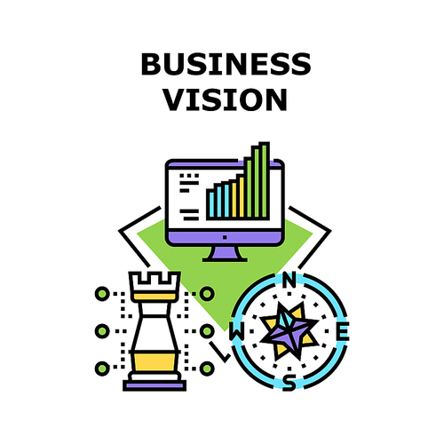 Business Vision Vector Icon Concept. Business Vision For Startup And Management Enterprise, Researching Market Sales And Rates, Choosing Company Way And Profession Color Illustration