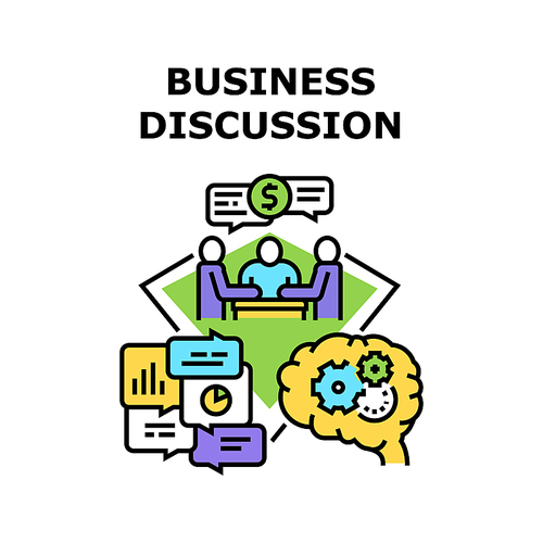 Business Discussion Deal Vector Icon Concept. Business Discussion Deal And Conversation Agreement Conditions, Businessperson Talking About Partnership And Service Price Of Color Illustration