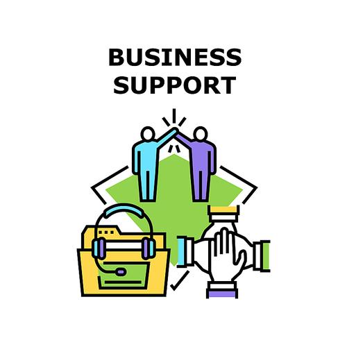 Business Support Vector Icon Concept. Business Support Of Team And Partner, Online Call Center Consultation And Advising Customer. Colleague Worker Helping Employee Color Illustration