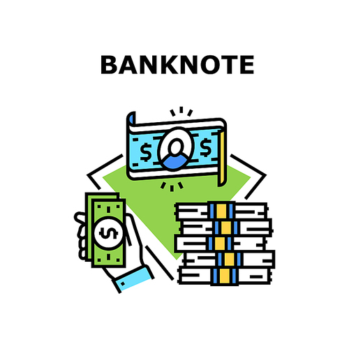 Banknote Money Vector Icon Concept. Banknote Money Holding Businessman And Heap, Gambling Or Earning Dollar Currency. Financial Rich Wealth Abundance And Economy Color Illustration