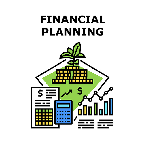 Financial Planning Vector Icon Concept. Investor And Company Financial Planning And Strategy For Increase Profit And Wealth. Account Manager Calculating Money Income Color Illustration