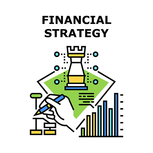 Financial Strategy Vector Icon Concept. Financial Strategy For Safe And Earning Money, Researching Finance Market And Planning Working Process For Success Achievement Color Illustration