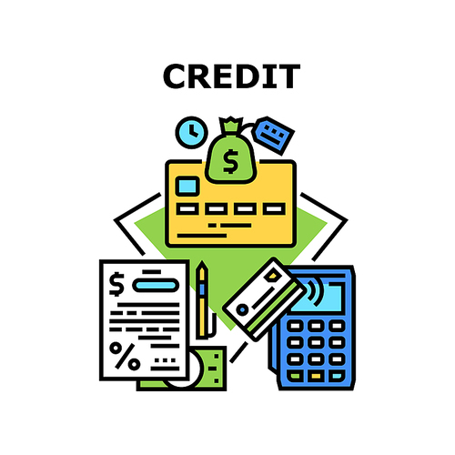 Credit Money Vector Icon Concept. Credit Money Bank Agreement And Plastic Card With Contactless Pay Pass Technology For Payment Pos Terminal. Financial Accounting And Wealth Color Illustration