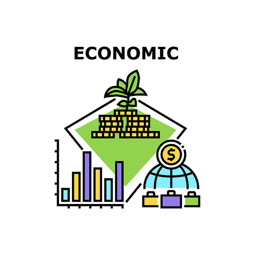 Economic Wealth Vector Icon Concept. Economic Wealth Accounting And Finance Management, Researching Financial Trade Market And Budget Investment In Startup Or International Business Color Illustration