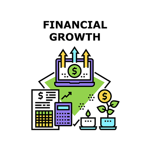 Financial Growth Vector Icon Concept. Economy Business And Investment For Financial Growth And Passive Income. Online Remote Work And Accountant Businessman Occupation Color Illustration