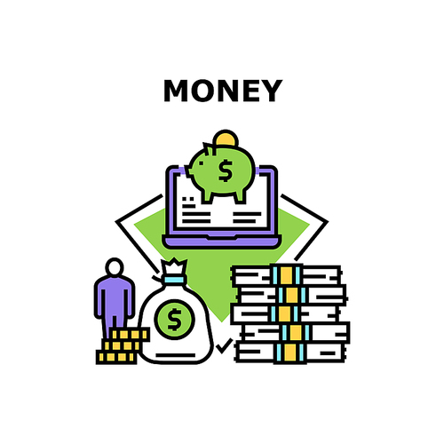 Money Wealth Vector Icon Concept. Money Wealth And Piggy Bank Or Internet Online Banking Account For Safe And Management Finance. Deposit And Investment Financial Service Color Illustration