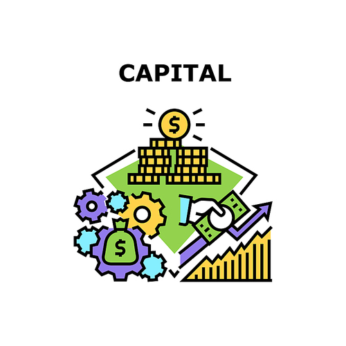 Capital Money Vector Icon Concept. Capital Money Earning And Investment, Working Finance For Passive Income And Growing Fund. Coin And Dollar Banknote Counting And Managing Color Illustration