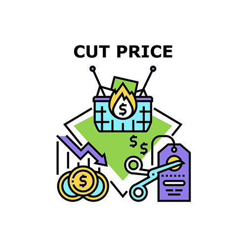 Cut Price Coupon Vector Icon Concept. Cut Price Coupon For Purchasing Goods In Market, Internet Store Or Shop Seasonal Discount And Down Rate. Commercial Offer And Sales Color Illustration