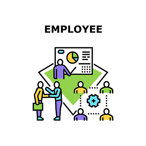 Employee Job Vector Icon Concept. Employee Job For Presenting Financial Report Or Analysis Trade Market, Businessman Communication With Partner On Conference And Meeting Color Illustration