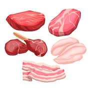 meat beef raw food set cartoon. butcher steak, red cut, butchery fillet, grill pork ingridient meat beef raw food vector illustration