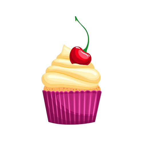 cupcake cartoon. birthday food, rainbow dessert, delicious cream cupcake vector illustration