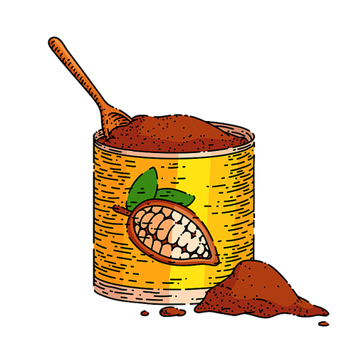 chocolate powder hand drawn vector. brown cocoa, cacao bean, sugar scoop chocolate powder sketch. isolated color illustration