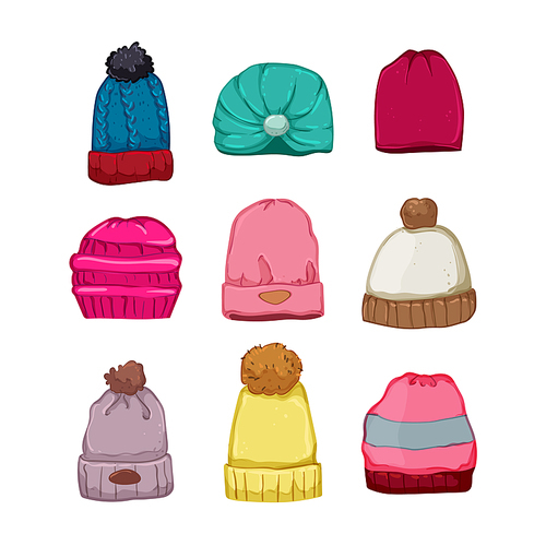 winter hat woman set cartoon. girl fashion, young happy, cold female, model beauty, face winter hat woman vector illustration