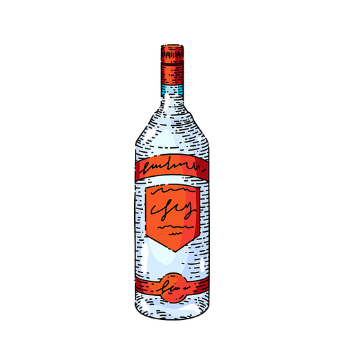 vodka bottle hand drawn vector. glass alcohol, drink bar shot vodka bottle sketch. isolated color illustration