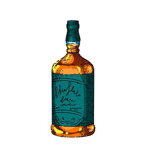 whiskey bottle hand drawn vector. glass slcohol, vintage whisky drink, scotch bourbon, brandy coctail whiskey bottle sketch. isolated color illustration