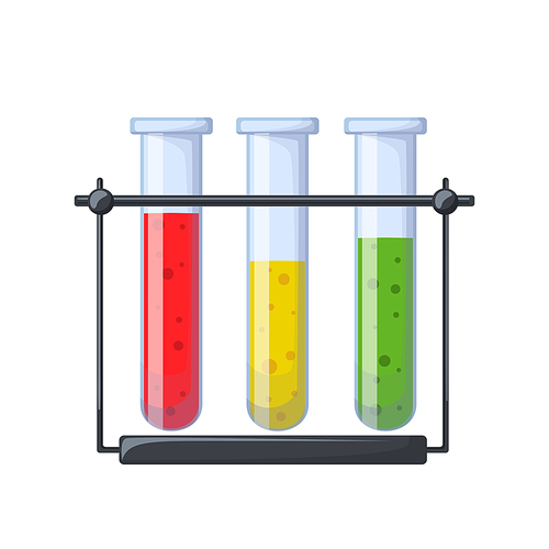 test tube cartoon. laboratory chemistry, lab science, glass flask, medicine container test tube vector illustration