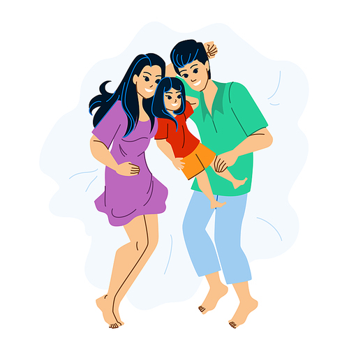 family asian vector. lifestyle happy, father love mother, young fun child, parent daughter home family asian character. people flat cartoon illustration