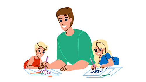 family drawing vector. father son daughter child, family, happy art, girl draw, home graphic, kid fun family drawing character. people flat cartoon illustration