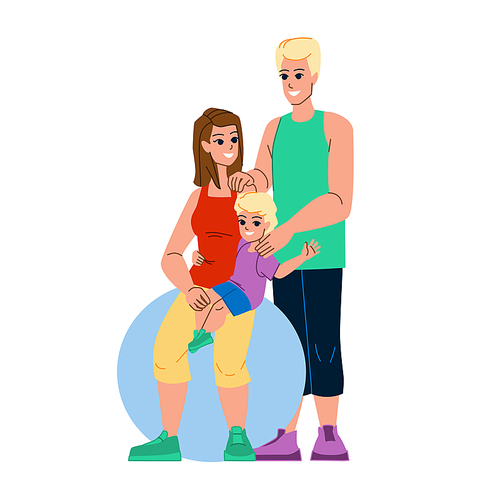 family fitness vector. happy sport, child health, workout father, mother kid, healthy exercise, son family fitness character. people flat cartoon illustration