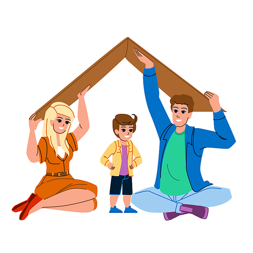family protection vector. care home, happy support, house love, together children, concept safety family protection character. people flat cartoon illustration