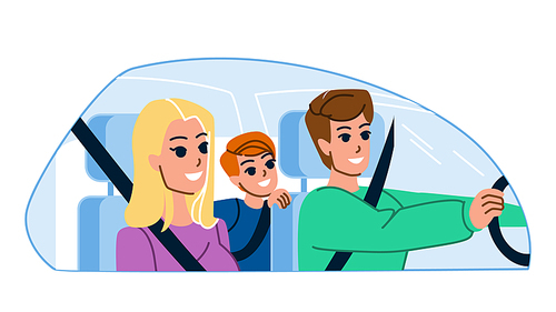family road trip vector. happy vacation, summer fun, child holiday, man mother, trip road, kid family road trip character. people flat cartoon illustration