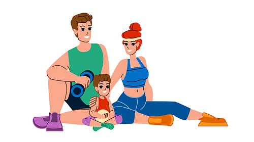 family sport vector. happy healthy, child mother, lifestyle father, son exercise, active woman, together kid family sport character. people flat cartoon illustration