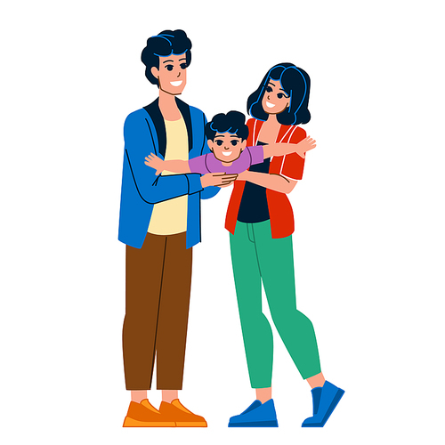 family summer vector. happy fun, child father, young mother, vacation woman, joy beach, lifestyle family summer character. people flat cartoon illustration