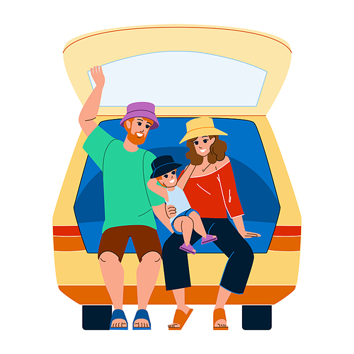 family trip vector. travel happy, holiday vacation, summer man, child woman, mother fun, lifestyle family trip character. people flat cartoon illustration