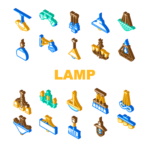 lamp ceiling light interior home icons set vector. room bulb, decor chandelier, wall electric, bright decoration, metal style lamp ceiling light interior home isometric sign illustrations