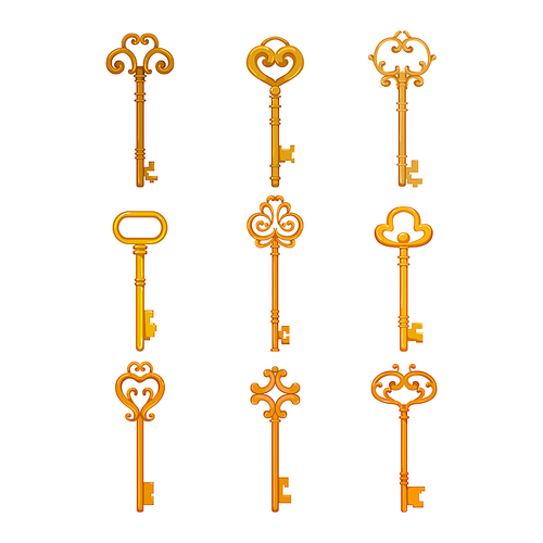 key vintage set cartoon. old door, retro lock, antique ancieny, secret house, medieval key vintage vector illustration