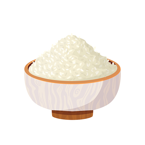 rice bowl cartoon. white food, cooked asian boiled dish, indian thai top raw grain, chinese japanese basmati plant rice bowl vector illustration