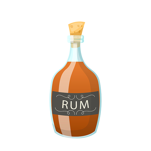 rum bottle cartoon. whiskey alcohol liquor, glass brandy cognac, bourbon rum bottle vector illustration