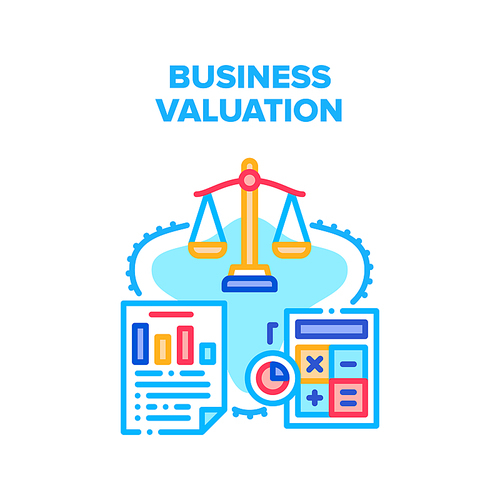 Business Valuation Vector Icon Concept. Business Valuation And Analyzing, Counting Annual Income And Calculate Profit, Financial Report Researching For Valuate Company Color Illustration