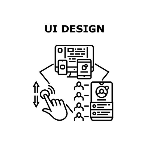 Ui Design Device Vector Icon Concept. Ui Design Device For Scrolling In Application And Communicate With Friend In Messenger App. Computer And Tablet Software Designing Black Illustration