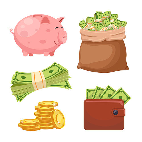 money finance set cartoon. cash business, bank coin, dollar, payment currency, banking wallet, credit sale, card market, object money finance vector illustration