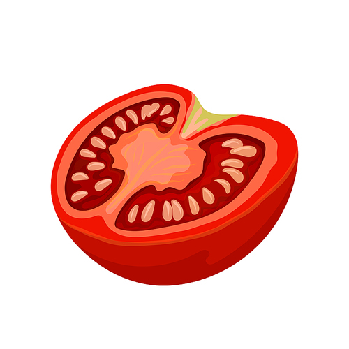 tomato cut cartoon. vegetable red food, slice ingredient, half healthy, organic ripe tomatoes, natural fresh raw tomato cut vector illustration