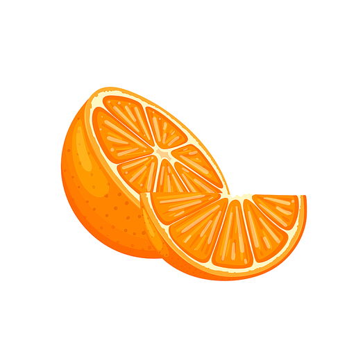 orange ripe cartoon. fruit citrus, half juicy, organic slice cut, juice fresh, sweet vitamin, tropical background, piece orange ripe vector illustration