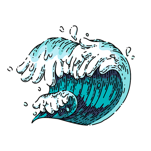 sea ocean waves hand drawn vector. water surf beach, summer storm, blue splash, marine tide sea waves sketch. isolated color illustration