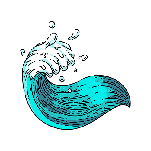 sea ocean waves hand drawn vector. water surf beach, summer storm, splash, marine tide sea ocean waves sketch. isolated color illustration