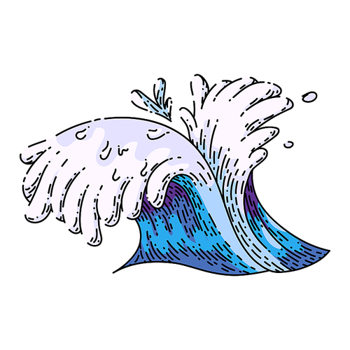 sea ocean waves hand drawn vector. water surf beach, summer storm, blue splash, marine sea ocean waves sketch. isolated color illustration