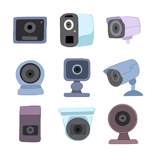 security camera set cartoon. cctv video, safety system, control technology, home surveillance security camera sign. isolated symbol vector illustration